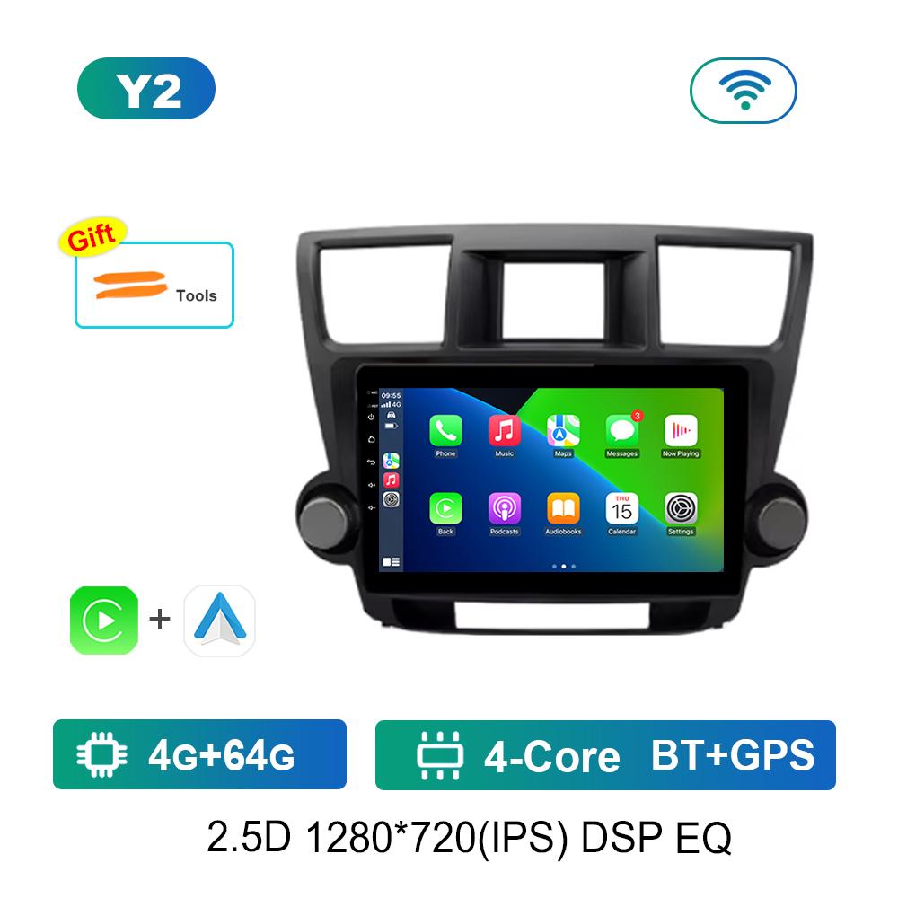 Navigation GPS Car Video Multimedia Player for Toyota Highlander 2007 - 2013 WiFi BT Android OS 4G Carplay Auto Tools DSP Stereo