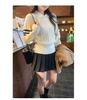 European Dark Blue Striped Lapel Sweater for Women - Spring/Autumn 2026 Cable Knit Top