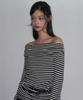Ledeoli Two-Way Off-Shoulder Striped Knit Top [Charcoal]