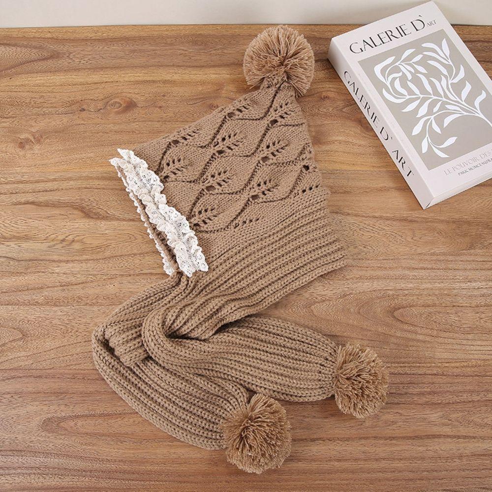 Lace Trim Integrated Winter Set Windproof Earflaps Winter Hat Soft Knitted Hat Scarf Set For Girls