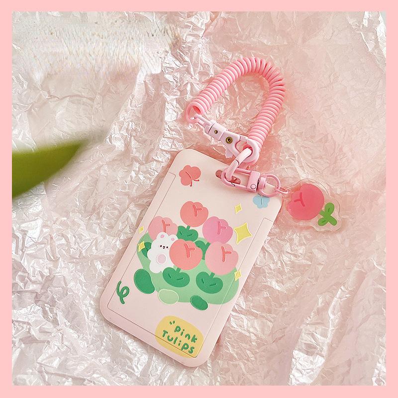 Tegneserieutskrifter ID-merke Pass Arbeidskortdekselveske med elastisk tau Håndleddsstropp Navnemerkeholder Business Access Card Sleeve