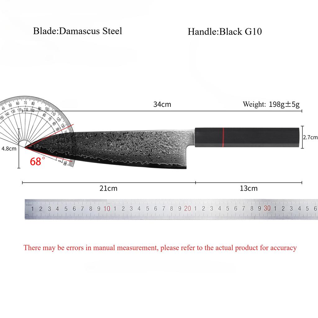 8.3 Inch Chef Knife 67-layer Damascus Steel Kitchen Gyuto Knife VG10 Blade Cook Slicing Meat Fish Cutting Vegetables G10 Handle