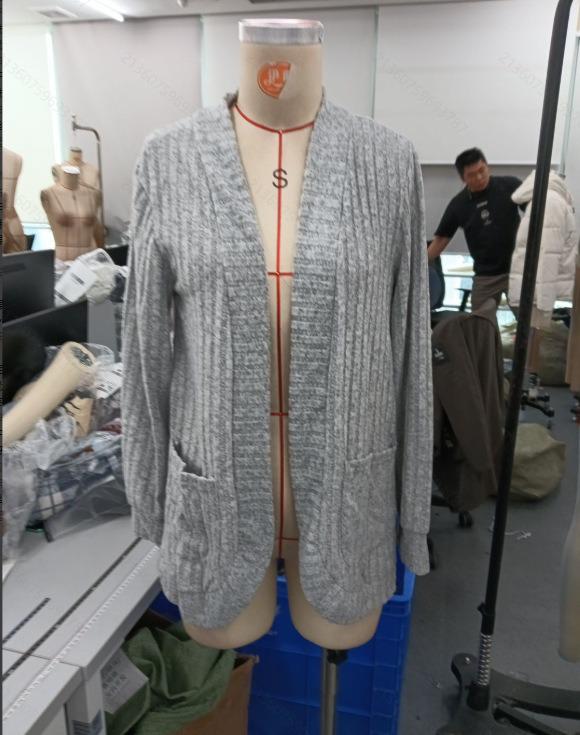 2025 Autumn/Winter Solid Color Ribbed Patchwork Long Sleeve Cardigan