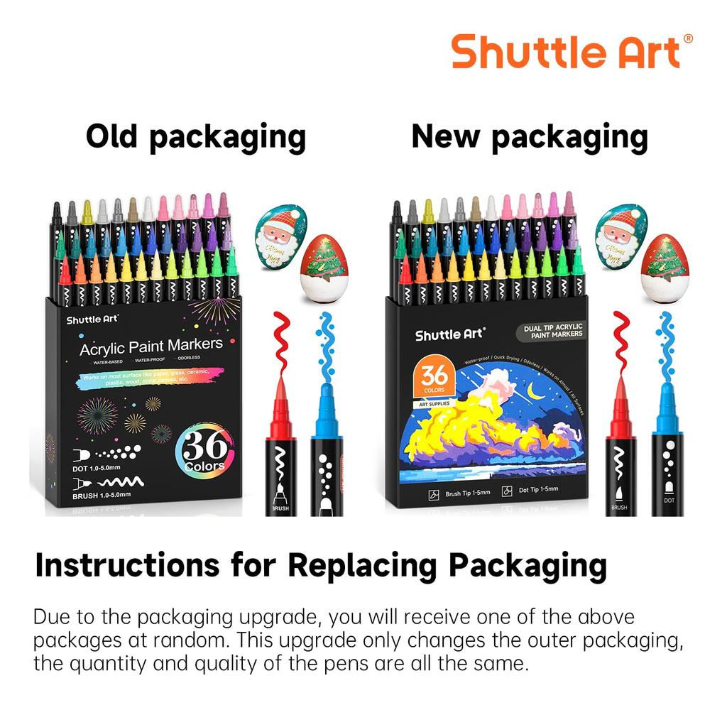 Shuttle Art Acrylic Dot Brush Tip Twin Paint Metallic Suitable for and Ideal for Handmade Art and Markers, & Pen, 36-Color Set, Water-Based Markers,