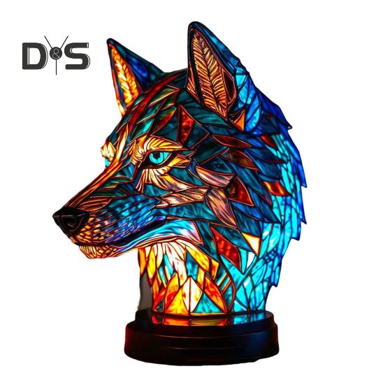 Stolní lampa s motivem zvířat z barevného skla, na baterie, vintage noční světlo se zvířaty, domácí kancelář, ložnice, dětský pokoj, noční lampa