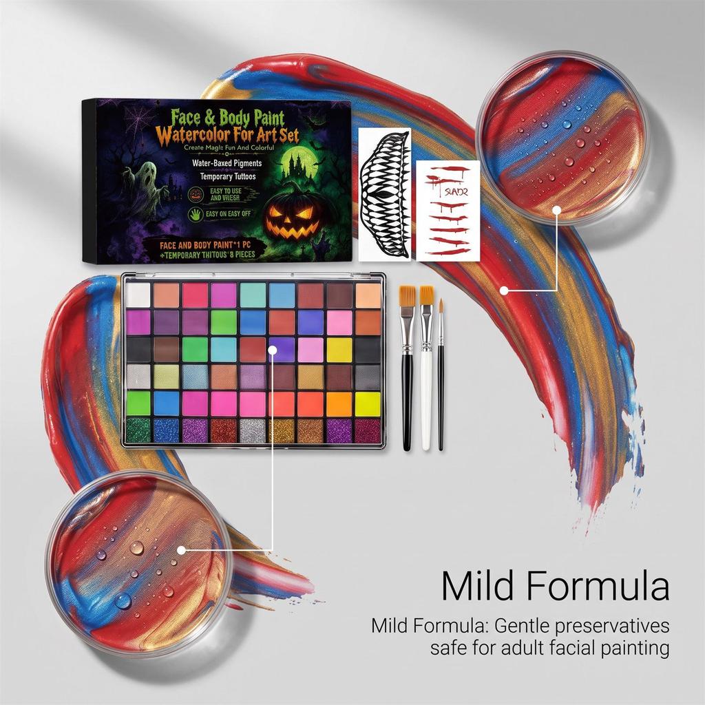 Multi-Color Halloween Face & Body Paint Set - Adult DIY Festival Makeup