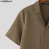 INCERUN S-5XL Men Lapel Short Sleeve Texture Buttons Casual Loose Shirts