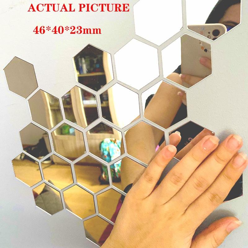 12 Geometric 3D Hexagon Mirror Wall Sticker Home Decor Enlarge Living Room Removable Safety 3 Sizes DIY Wall Stickers