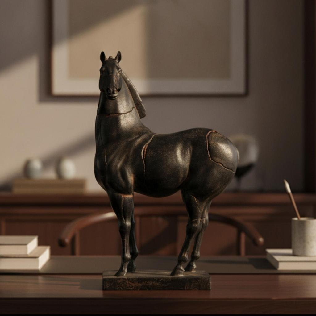 Horse Figurine with Base Tabletop Distressed for Office, Entryway