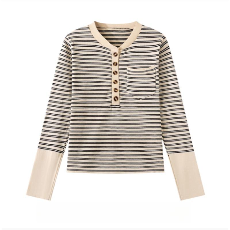 A Retro Long-sleeved Knitted Sweater for Women's Autumn New Design, with A Unique and Contrasting Color Striped Slimming Top