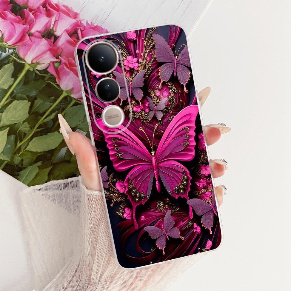 Clear Casing For Vivo V2440 Cover For Vivo V50 Lite 5G Case Cute Cat Fashion Butterfly 2D Painted Soft TPU
