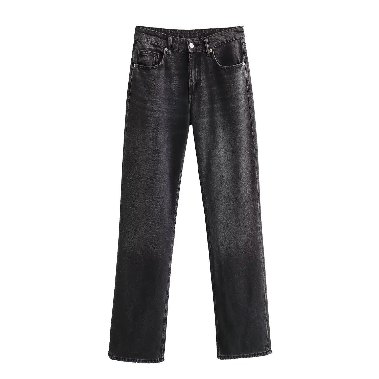 

2026 Spring Retro Straight-Leg Wide Denim Pants for Women - Slimming, Floor-Length, European & American Style Small чорний