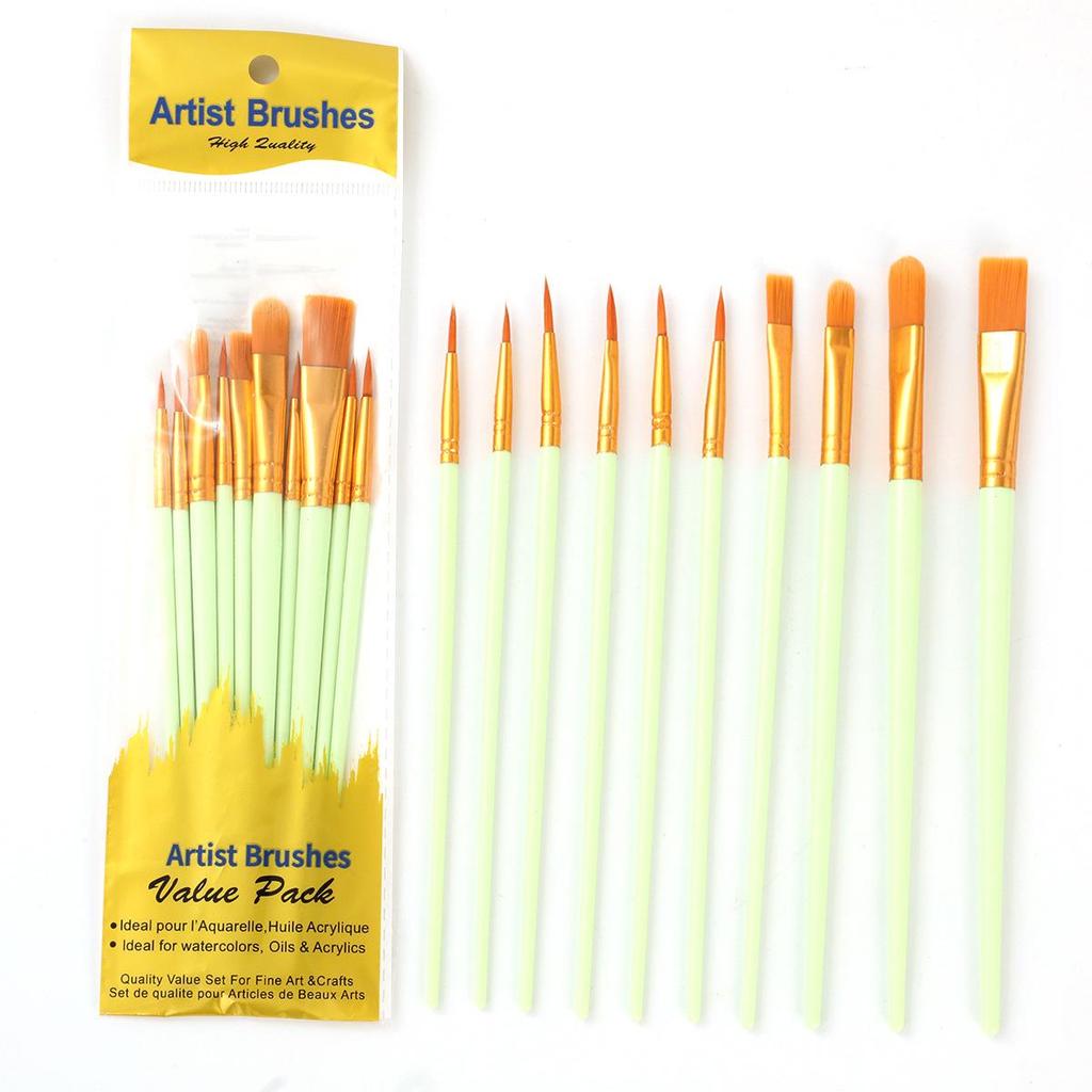 10-Piece Pearlescent Plastic Handle Nylon Hair Painting Brush Set for Kids - Ideal for Oil and Gouache Painting