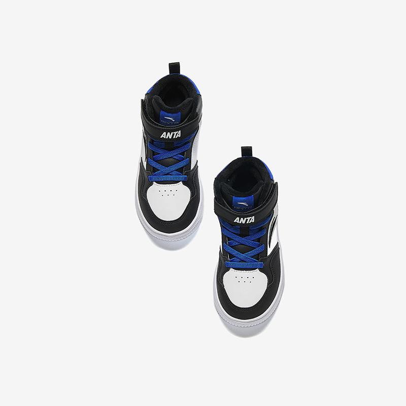 Anta Kids Synthetic Leather Fleece Lightweight Shock Absorbing Warm High-Top Kids Skate Shoes Kids Sneakers White Black Blue A12449959-1