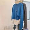 New Blue Fake Two-piece Lace Splicing Loose Outer Pullover Sweater for Women In Autumn and Winter Lazy Style and High-end Feel