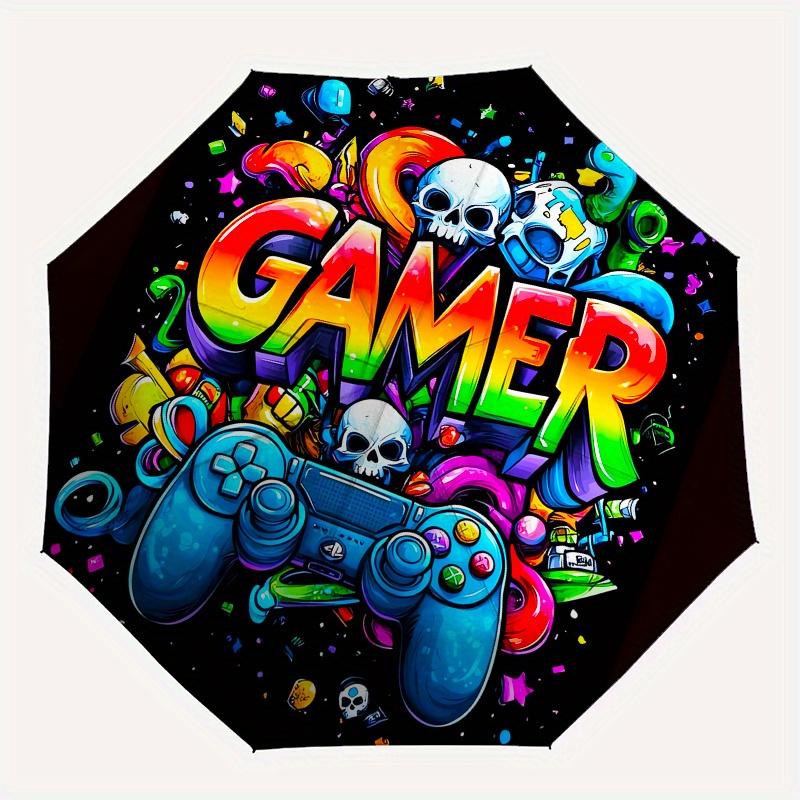 Gamer, Controller Automatic Folding Umbrella  8 Ribs, Durable Iron Frame, Bright Color Pattern Compact Travel Umbrella, Suitable for Outdoor