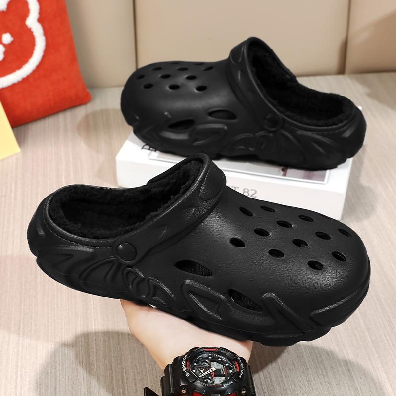 Fashion Winter Warm Home Slippers Men Waterproof Fur Clogs Slippers Garden Slippers Fuzzy Plush Slippers Bedroom Shoe For Indoor Outdoor