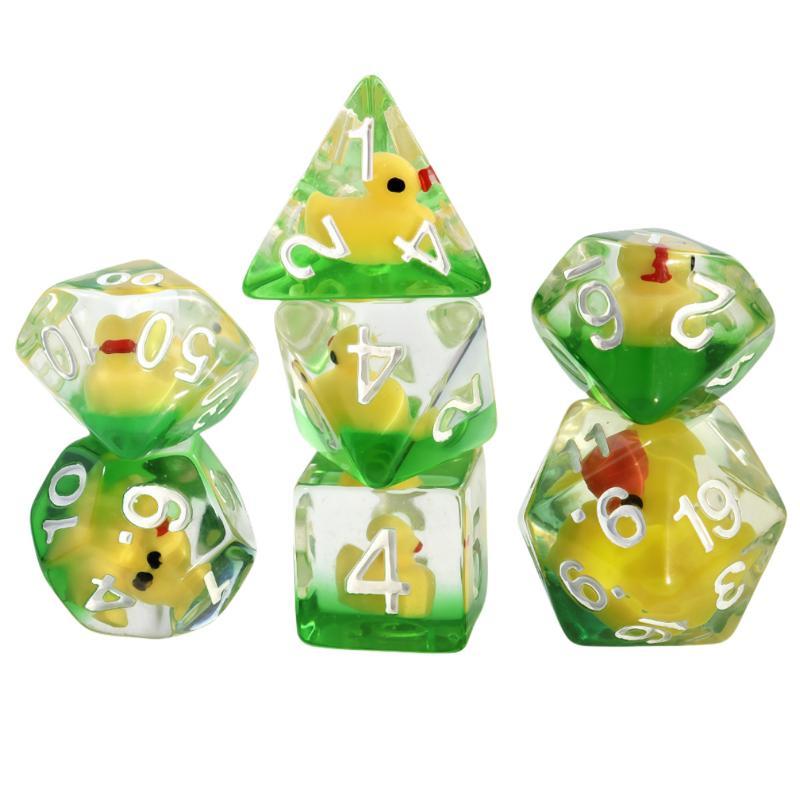 7Pcs Polyhedral Acrylic Dice Set Adorable Duck Print D4 D6 D8 D10 D12 D20 for Tabletop Role Playing Games