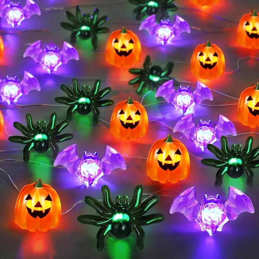 1PC Pumpkin Spider Bat Halloween String Lights 20/30 LED Copper Wire Fairy Lights For Home Porch Party Indoor Festival Decor