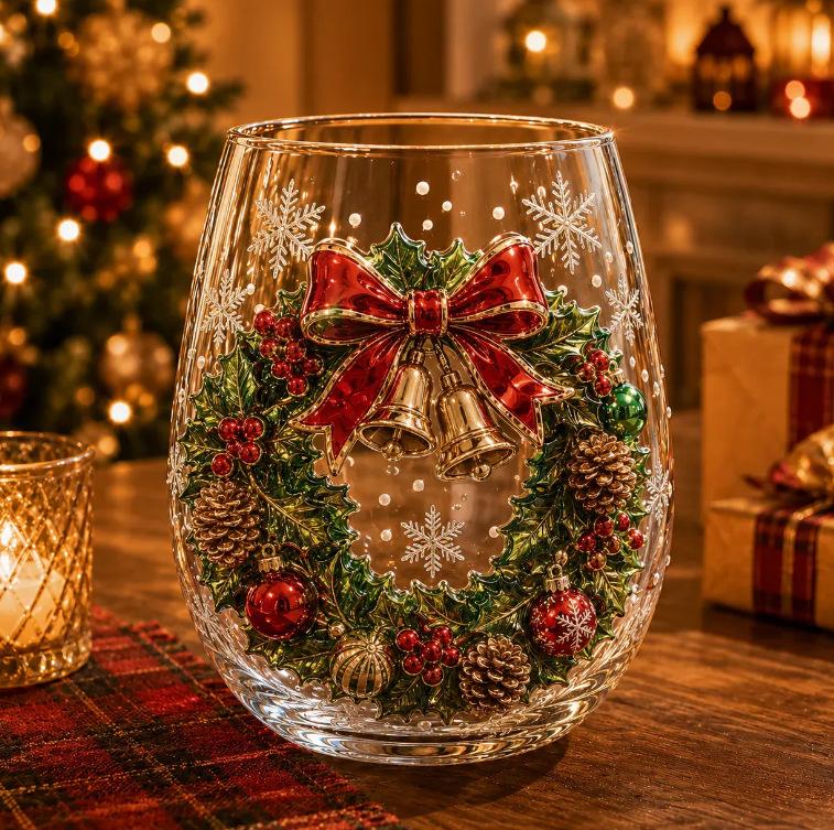 Pahar de Crăciun din sticlă borosilicată înaltă pictat Moș Crăciun om de zăpadă pahar de vin cadou de sărbătoare