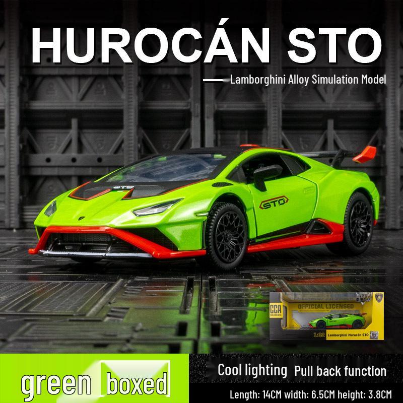 

Модель спортивного автомобиля Caipo Lamborghini STO из сплава с открывающимися дверями, звуком и светом зелёный