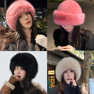 New Warm Fluffy Fur Bucket Hat Thicken Cold Panama Cap Ear Protection Snowy Day Fisherman Hat Women