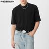 INCERUN Oversized Men High Neck Short Sleeve Casual Loose T Shirts Undershirts