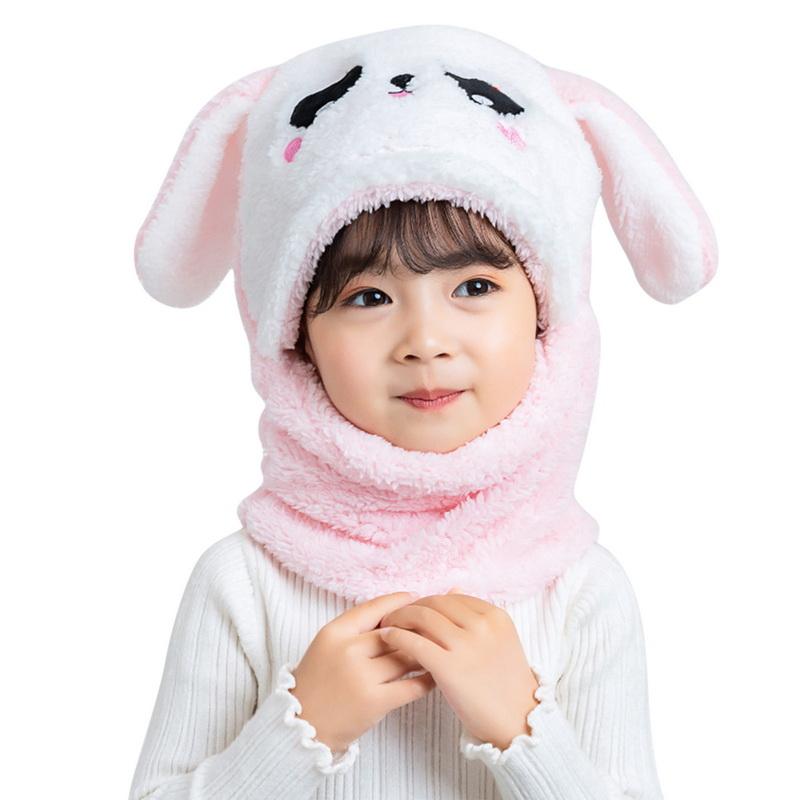 Children Cartoon Cute Bear Rabbit Hat Scarf Girls Boys Winter Soft Thicken Scarves Beanie Double Warm Fleece Kids Hats
