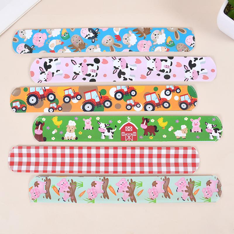 12Pcs Cartoon Farm Animals Slap Bracelets Kids Farm Theme Birthday Party Favors Gifts for Guest Goodie Bag Filler Toys Supplies