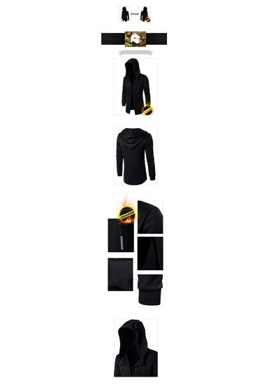 Men's Mid-Length Fleece-Lined Hooded Trench Coat - Dark Style Wizard Cape
