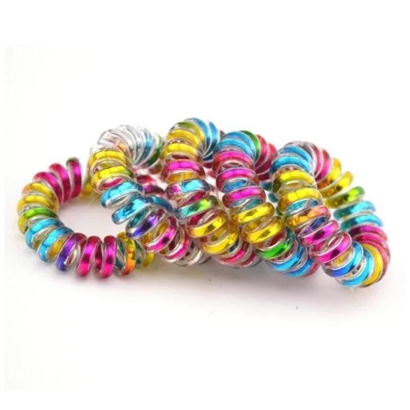 10 Stück/Los Plastik-Haarband Krawatte Bunt Telefonkabel Schnur Gummiband Halter Scrunchy 3,5 cm Mehrfarbig Mode Kopfdekoration