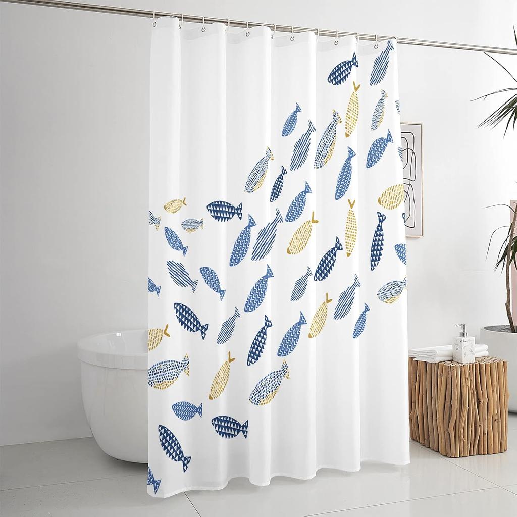 Abstract Swimming Fish Minimalist Shower Curtain Cartoon Ocean Waterproof Fabric Decorative Bathtub With 12 Hooks