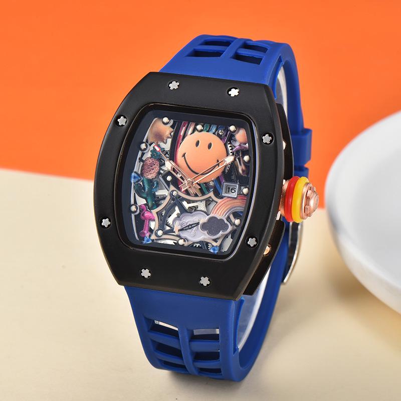 Herren-Quarzuhr mit Zifferblatt in Weißweinrot, tonnenförmig, mit Kalender und Sekundenzeiger