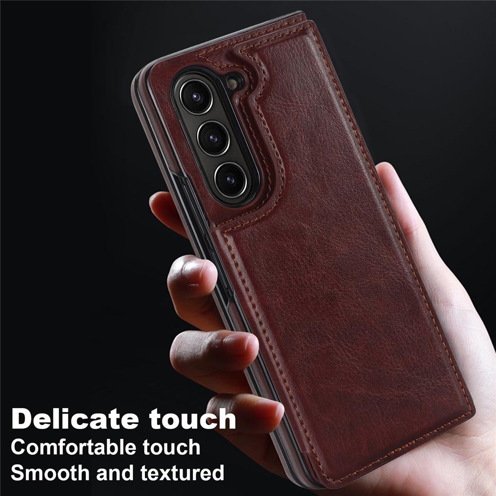 Credit Cards Slot Leather Phone Case For Samsung Galaxy Z Fold 7 Fold 6 5 Fold 4 3 Wallet Kickstand Shockproof Cover