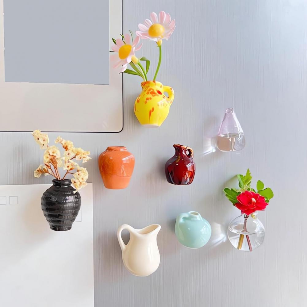 8Pcs Mini Resin Vase Refrigerator Magnet Home Office Kitchen Locker Fridge 3D Miniature Flower Vase Magnetic Decor Ornament
