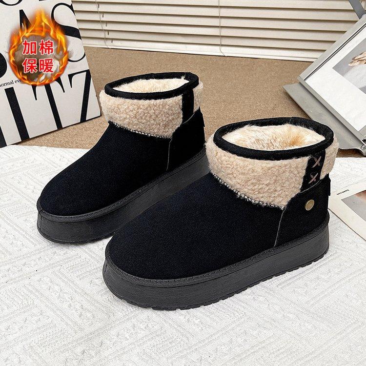 Women's Large Size Soft Sole Winter Warm Fur Snow Boots Padded Lined Ankle Boots Non-slip Hiking Sports Cotton Boots