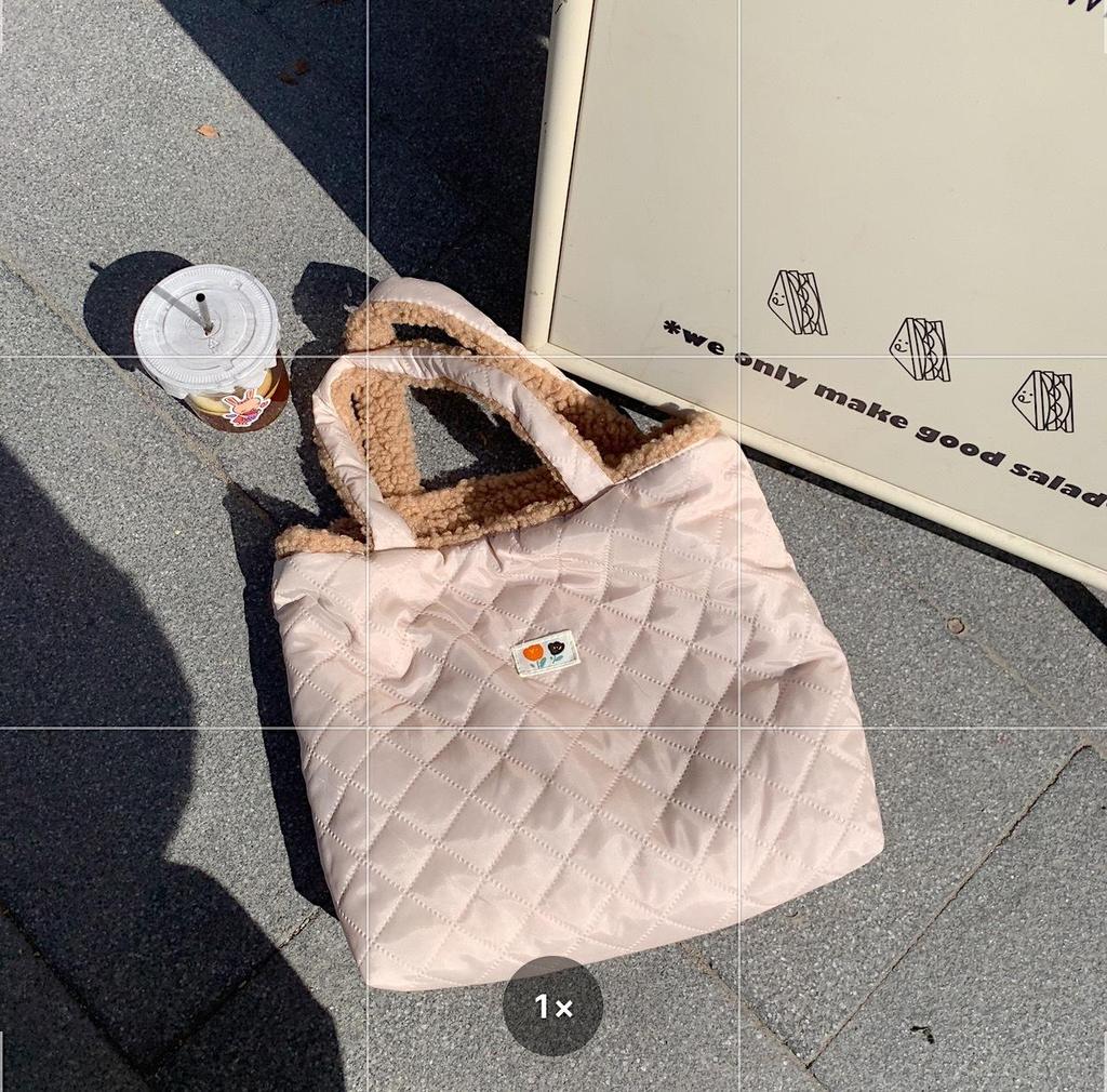 Women Cute Plush Bear Girl Heart Embroidery Double Sided Shoulder Bag