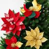 Large Glitter Artificial Christmas Flower Beautiful Handmade Christmas Poinsettia Flocking Xmas Tree Ornaments Party Supplies
