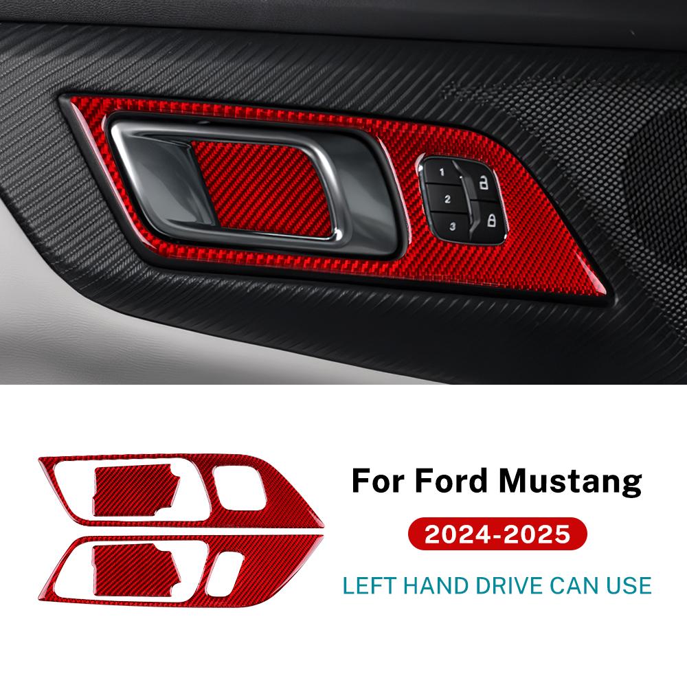 Echter Weicher Kohlefaser-Aufkleber für Ford Mustang GT Dark Horse EcoBoost 2025 2025 2026 LHD RHD Innenrahmen der Autotürgriffe