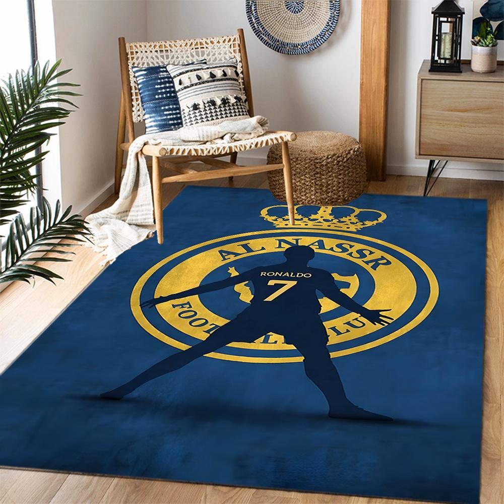 Ronaldo Silhouette Al Nassr Logo Themed Antislip Durable Polyester Home Decorative Large Size Logo Design Durable Floor Mat For Living Room Restaurant