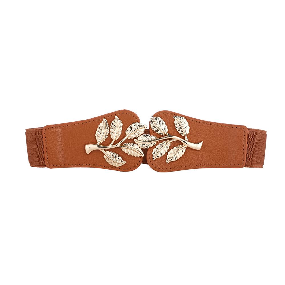 Leaf Waist Cinching Elastic Wide Waistband Decorative Dress Sweet Buckle Thin Belt