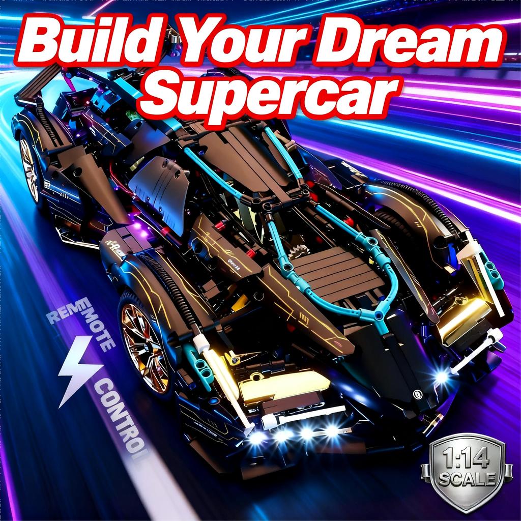 1:Mattoncini Super Auto da Corsa Scala 1:14, Kit Modello Veicolo Sportivo Fai-da-te Giocattolo da Costruzione Regalo per Ragazzi Bambini Età 8-12 14