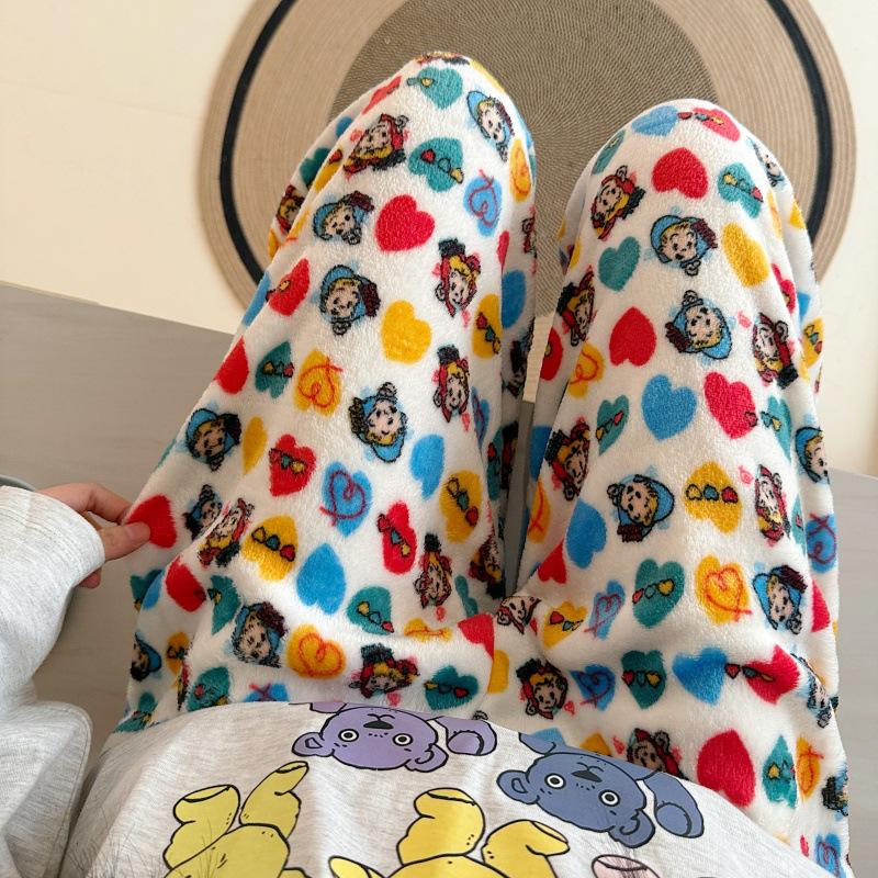 Damen Cartoon Flanell Fleecegefütterte Pyjamahose - Warmer Herbst-/Winterstil