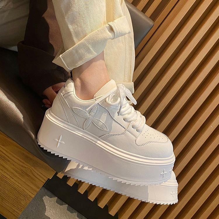 2025 Autumn New Thick-soled High-heeled Board Shoes, Muffin Shoes, Casual Shoes, Small Height Increase, Small White Shoes Women