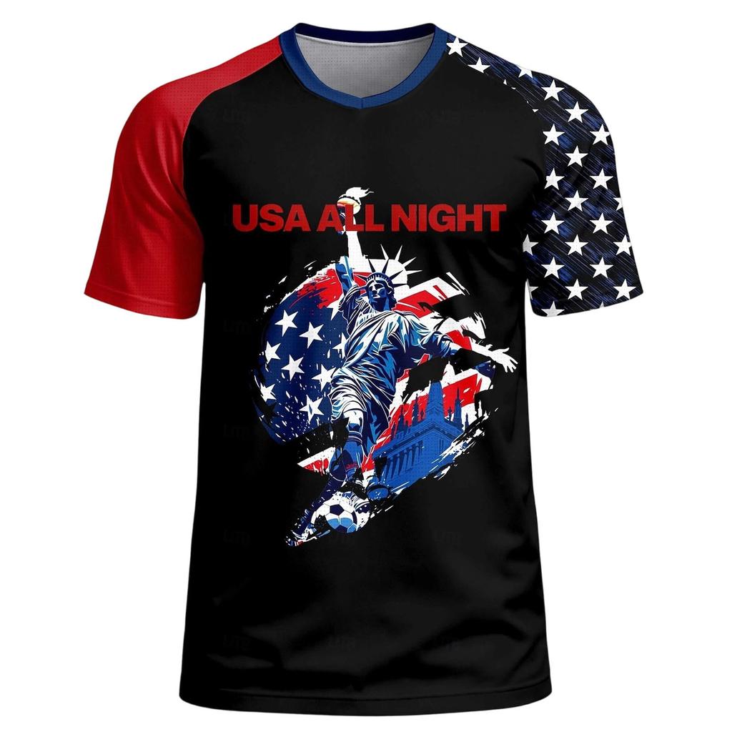 Men's Casual Crew Neck Lightweight Breathable Short Sleeve T Shirt with USA America Letter Print and Star Pattern for Everyday Wear