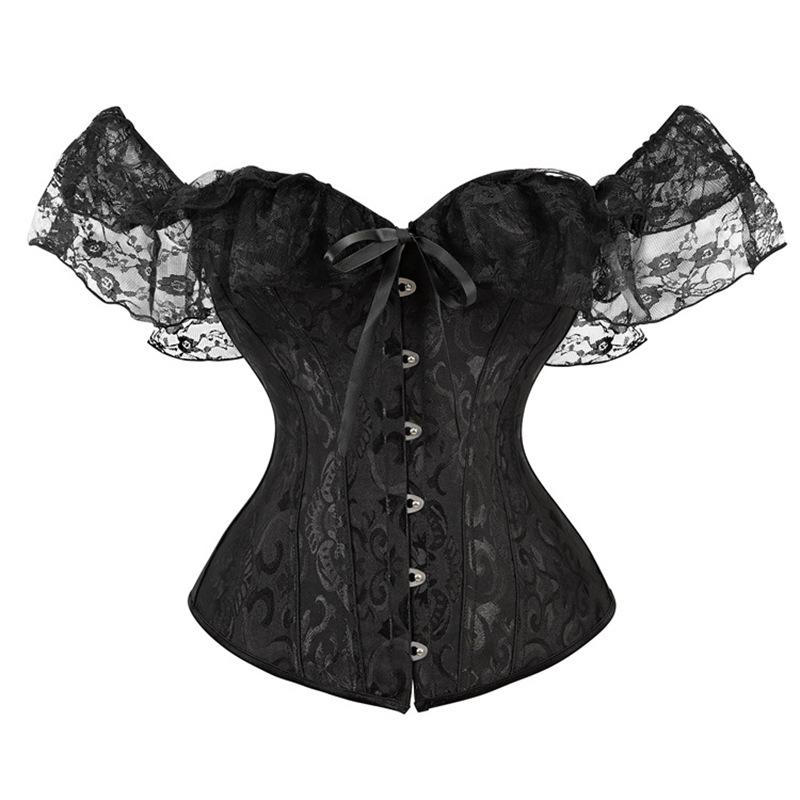 Top Corsetto in Pizzo Bardot Donna Modellante Vita Steccato Bustier Vintage Overbust Costume da Festa Shapewear