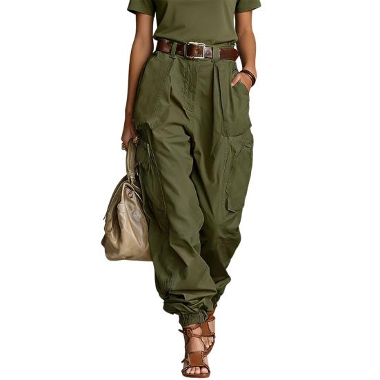 

Cargo Pants Adjustable Leg Openings Full Ankle Length Side Pockets Baggy Trousers Pure Color Loose Fit Street Style Casual Pants L армия зеленый