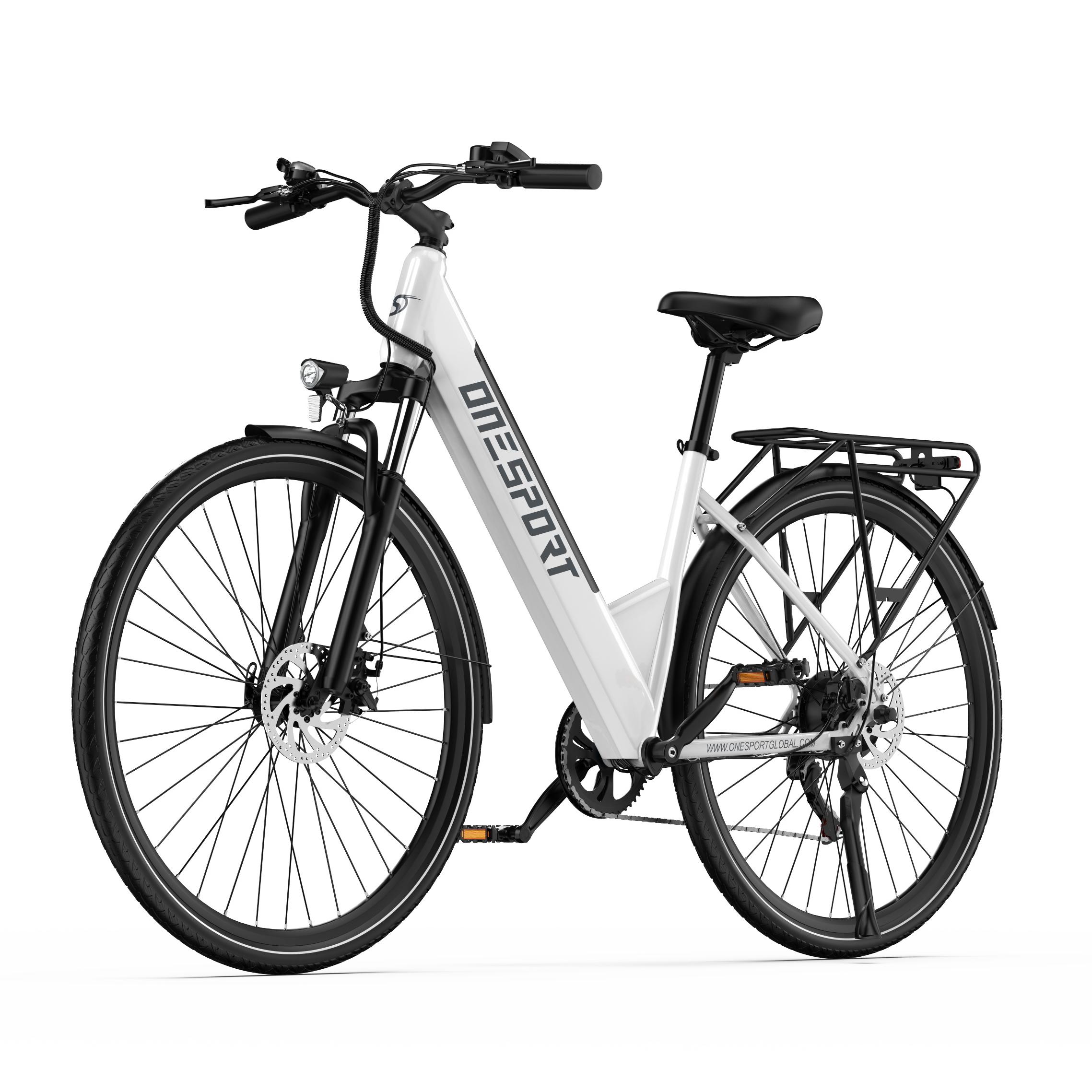ONESPORT OT12 Multi Terrain Elektrische Fiets 250W Motor 36V13Ah Batterij E-Bike Met Trekzadel 27,5 Inch Wegbanden Buiten Volwassen Elektrische Fiets wit
