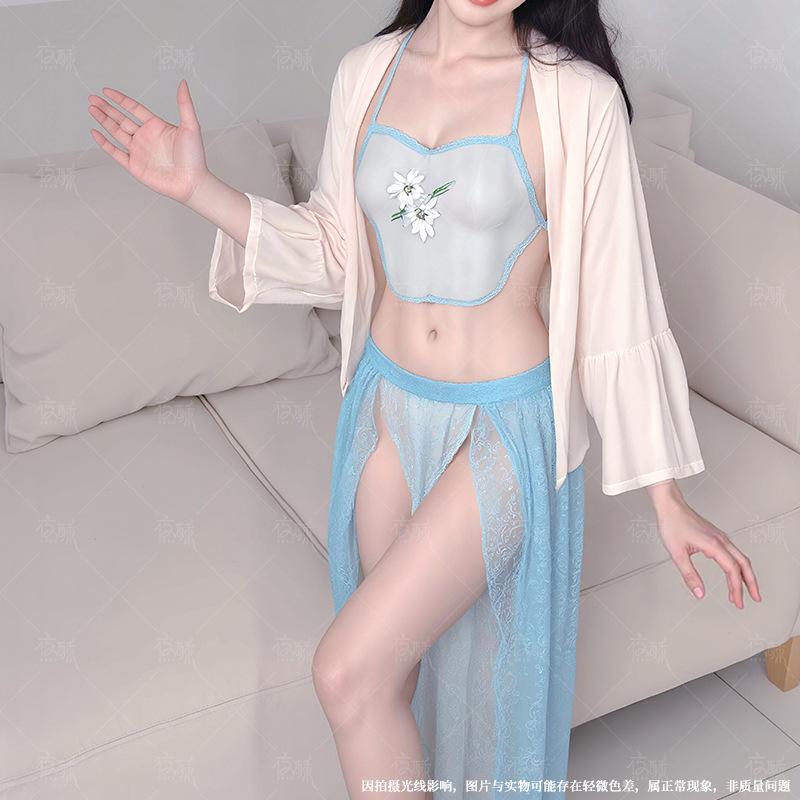 Sexy underwear women's sexy Hanfu ancient clothing embroidery perspective belly pocket bed passion suit hot uniform women