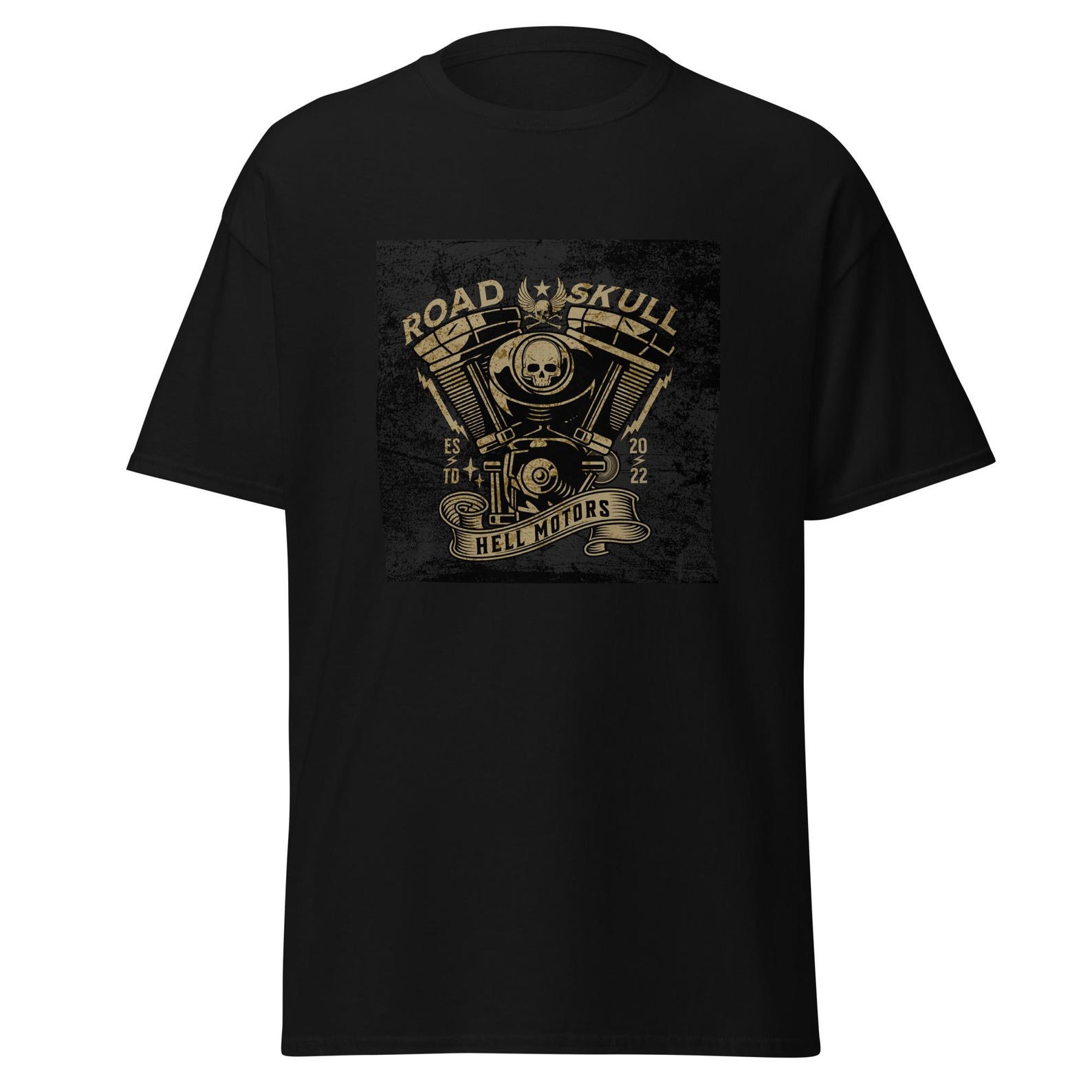 Road Skull Motorcycle Graphic T shirt: Vintage Biker Tee S